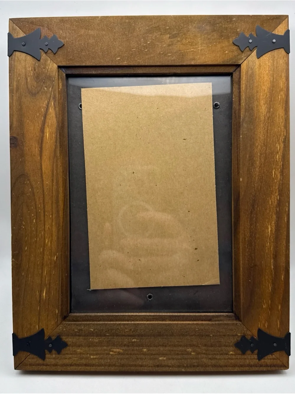 RUSTIC FARM WOOD PICTURE PHOTO FRAME WITH BLACK METAL ACCENTS Pic Apx 6.5